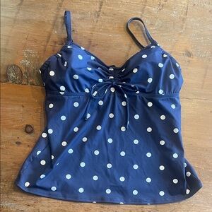 Lands' End Navy Polka Dot Camisole Tankini Top with Front Tie size 10